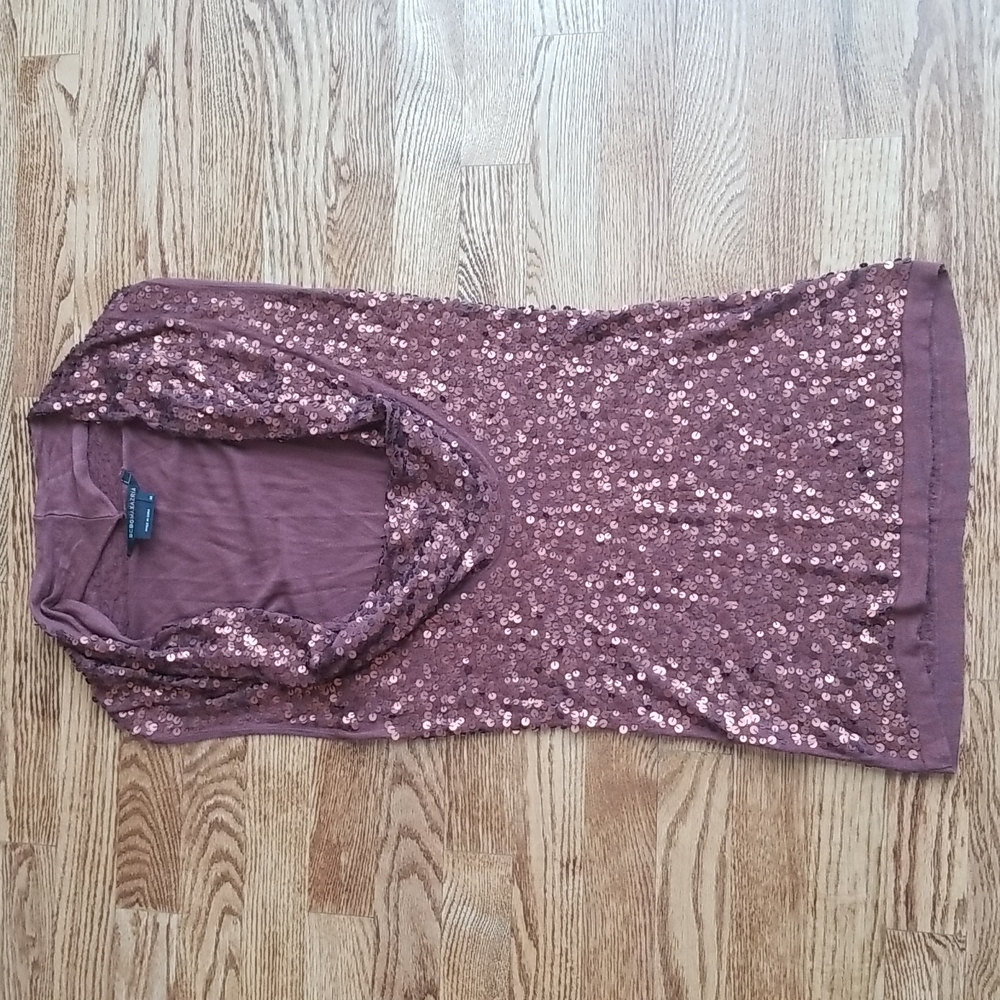 (M) BCBGMAXAZRIA Sequined Scoop Cowl Neck Rayon Silk Blend Top Glitz Y2K Maximal